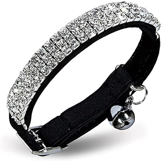 Soft Velvet Adjustable rhinestone Cat Collar with Bell – Small Cats & Kittens, Comfortable Breakaway Design
