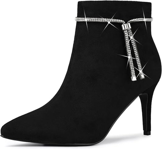 Women's Bling Rhinestone Pointed Toe Stiletto Heels Ankle Boots