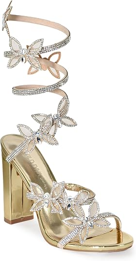 Wild Diva Women's Rhinestone Butterfly Detail Spiral Heel