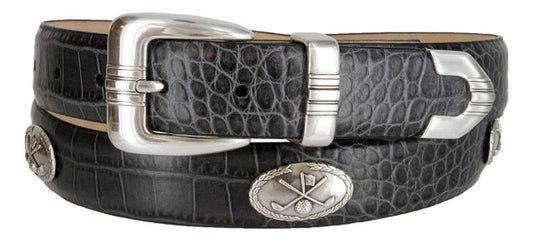 Golf Club Genuine Full-Grain Cowhide Leather Designer Dress Golf Conchos Belt