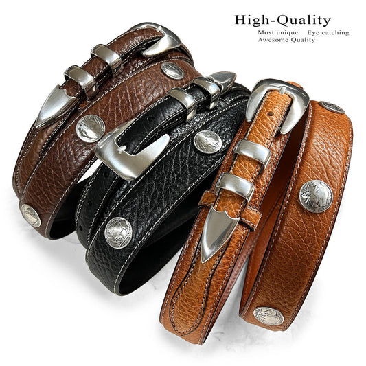 Buffalo Indian Head Coin Conchos Western Leather Ranger Belt