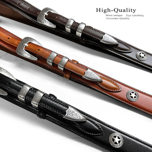 Waco Texas Star Conchos Oil Tanned Genuine Leather Belt