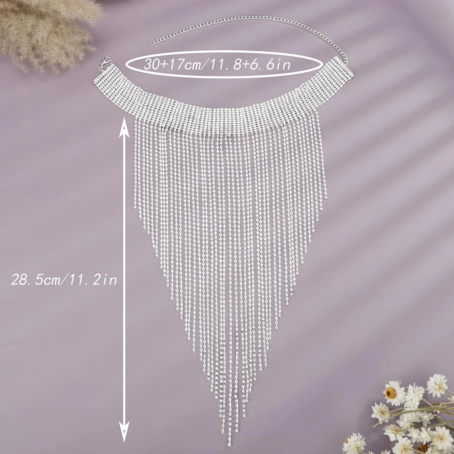 Rhinestone Tassel Necklace for Women - Geometric Chains Neck Choker