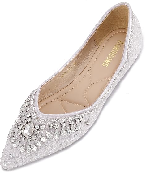 Women Rhinestone Sequin Wedding Pointed Toe Dress Flat Shoes