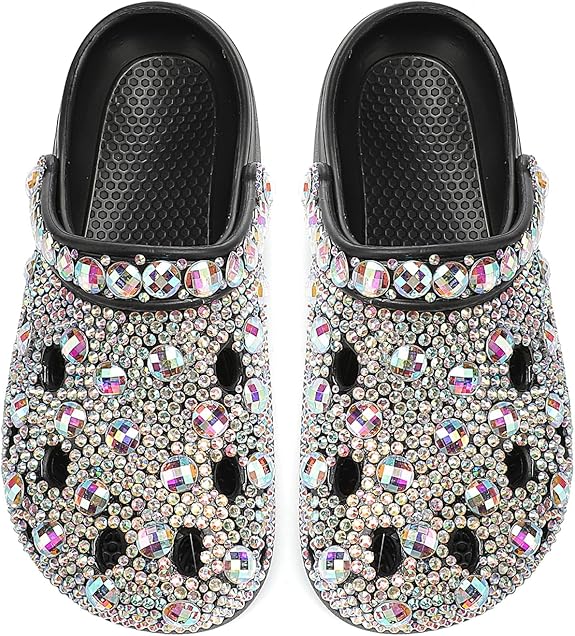 Belt Rhinestone Women’s Rhinestone Slide Mules – Closed Toe Comfort Flats
