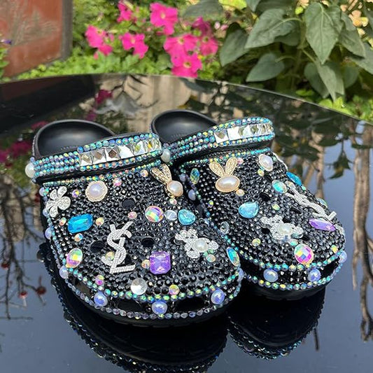Belt Rhinestone Women’s Rhinestone Slide Mules – Closed Toe Comfort Flats