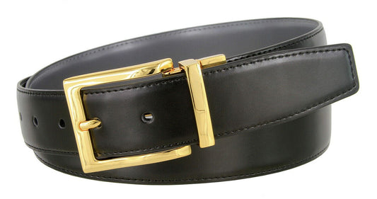 Men's Reversible Belt Gold Buckle Genuine Leather Dress Casual Belt