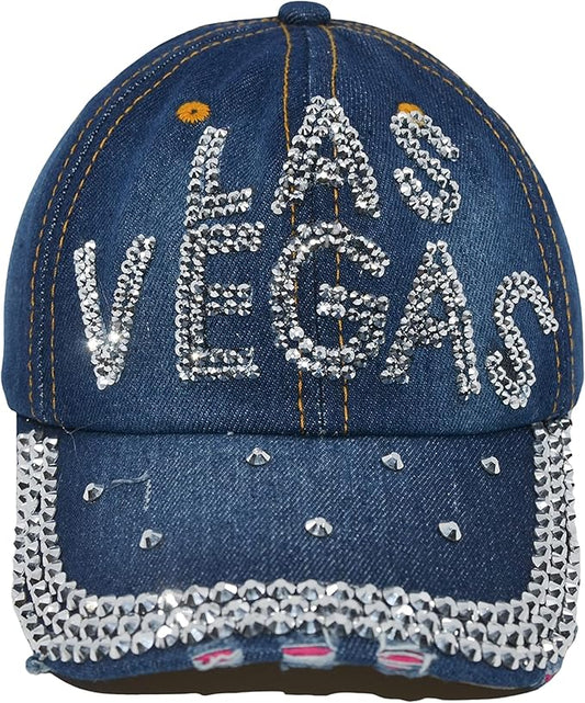 Las Vegas Rhinestone Denim & Diamonds Cap – Bling Baseball Hat for Women