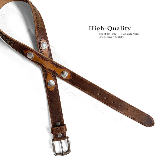 Western Antique Buckle buffalo Indian Coin Conchos Genuine Full Grain Leather Belt