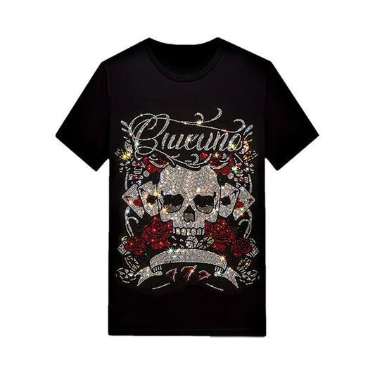 Belt Rhinestone Rosses With Skull Designer Rhinestone T-shirt