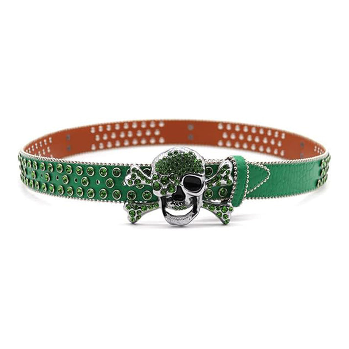 Belt Rhinestone – Metal Skull Buckle Green Edition
