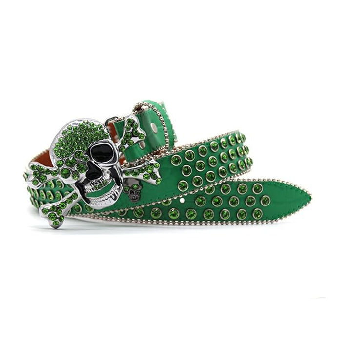 Belt Rhinestone – Metal Skull Buckle Green Edition