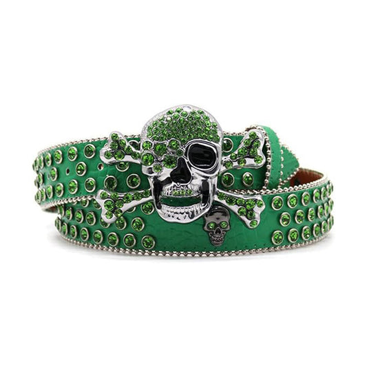 Belt Rhinestone – Metal Skull Buckle Green Edition