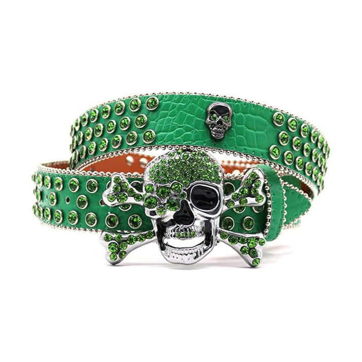 Belt Rhinestone – Metal Skull Buckle Green Edition