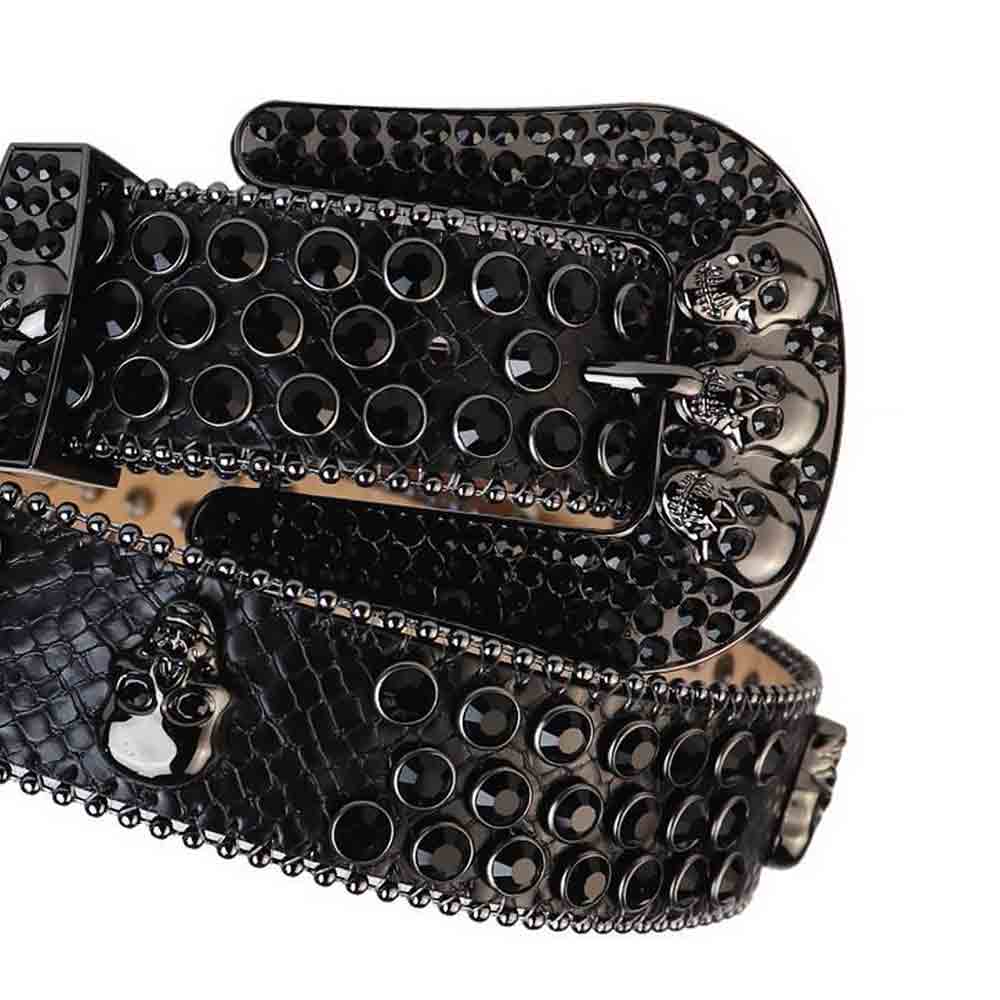 Black Strap With 7 Skulls Rhinestone Belt