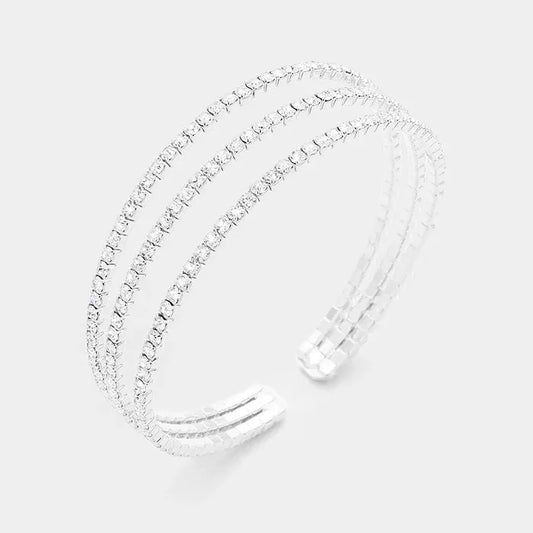 Multi-Row Full Rhinestone Open Bangle for Women - Sparkling Crystal Evening Party Jewelry