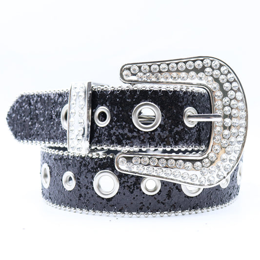 Luxury Glitter Rhinestone Belt with Crystal Buckle and Western Shine