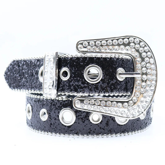 Luxury Glitter Rhinestone Belt with Crystal Buckle and Western Shine