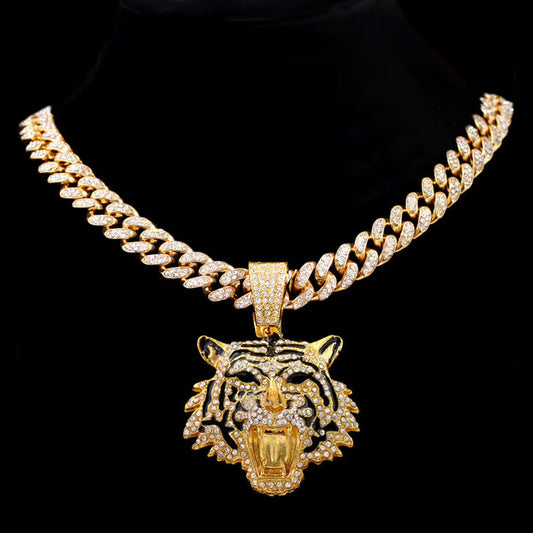 Belt Rhinestone Crystal Tiger Pendant Necklace
