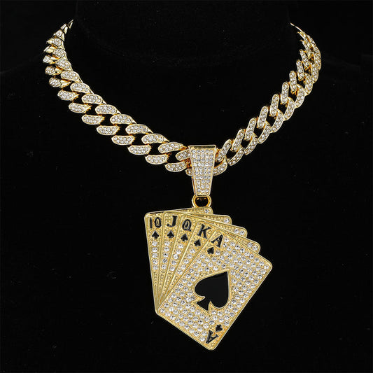 Belt Rhinestone Hip Hop Poker Card Necklace