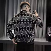 Men’s Rhinestone Bomber Jacket - Hip Hop Y2K Night Club Streetwear