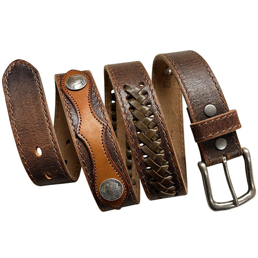 Western Antique Buckle buffalo Indian Coin Conchos Genuine Full Grain Leather Belt