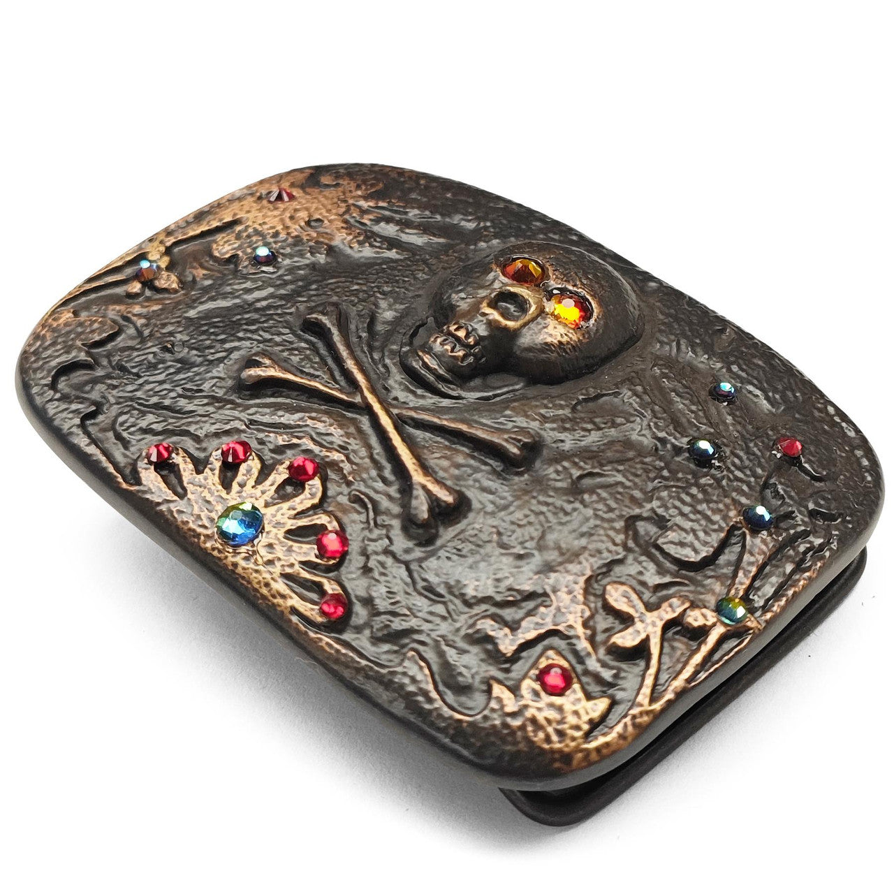 Rhinestone Antique Rustic Copper Skull Engraved Buckle