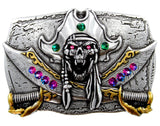 Rhinestone Antique Pirate Skull Engraved Punk Belt Buckle