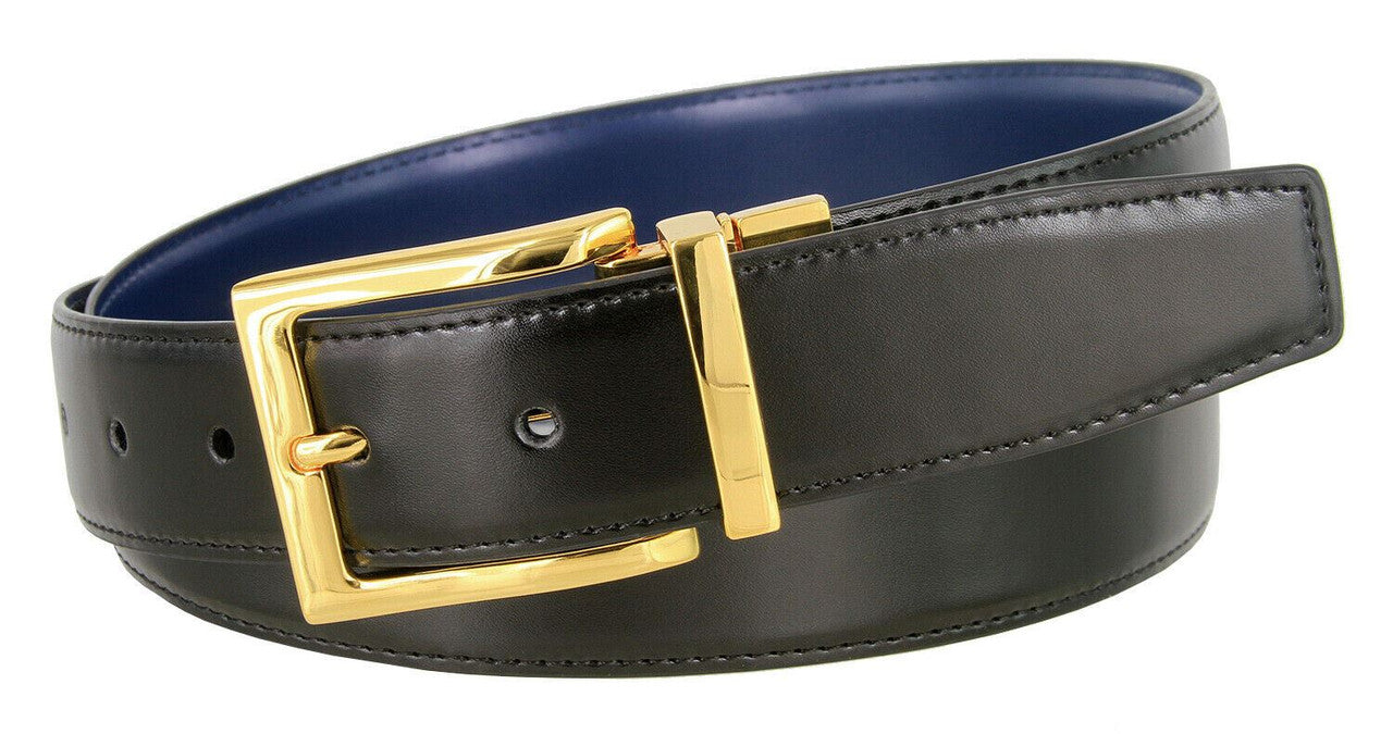 Men's Reversible Belt Gold Buckle Genuine Leather Dress Casual Belt