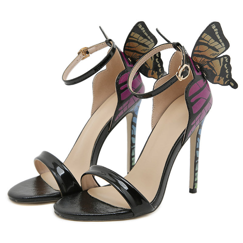 Butterfly High Heeled Sandals – Elegant PU Leather Heels