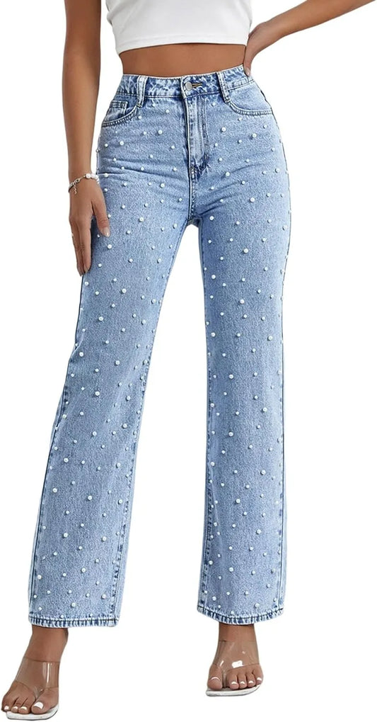 high waist pearl jeans