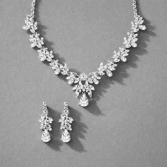 Rhinestone Bridal Necklace and Earrings Set - Elegant Wedding Jewelry for Women