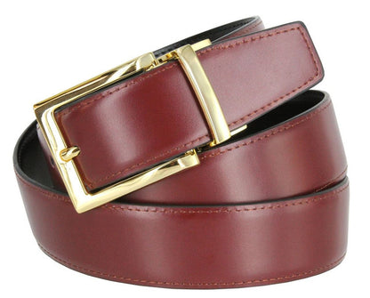 Men's Reversible Belt Gold Buckle Genuine Leather Dress Casual Belt 1-3/8"(35mm) Wide