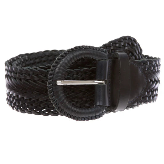 Women's 2" Wide Braided Woven Round Leather Belt