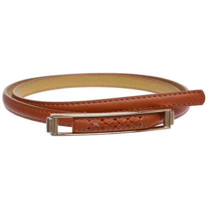 Womens Thin Belts Skinny Faux Leather Stitch Belt with Gold Tone Buckle