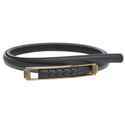 Womens Thin Belts Skinny Faux Leather Stitch Belt with Gold Tone Buckle