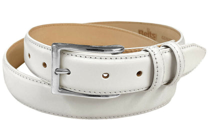 Silver Adam Solid Brass Buckle Italian Calfskin Genuine Leather Dress Belt 1-1/8"(30mm) Wide