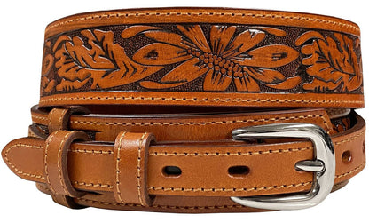 Genuine Full Grain Leather Floral Tooled Engraved Western Ranger Belt