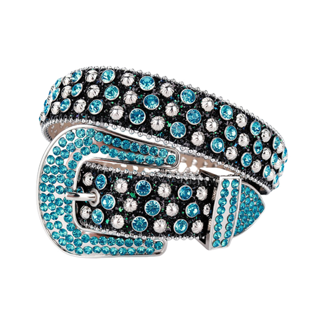 Black Strap With Aqua & Crystal Rhinestone Belt