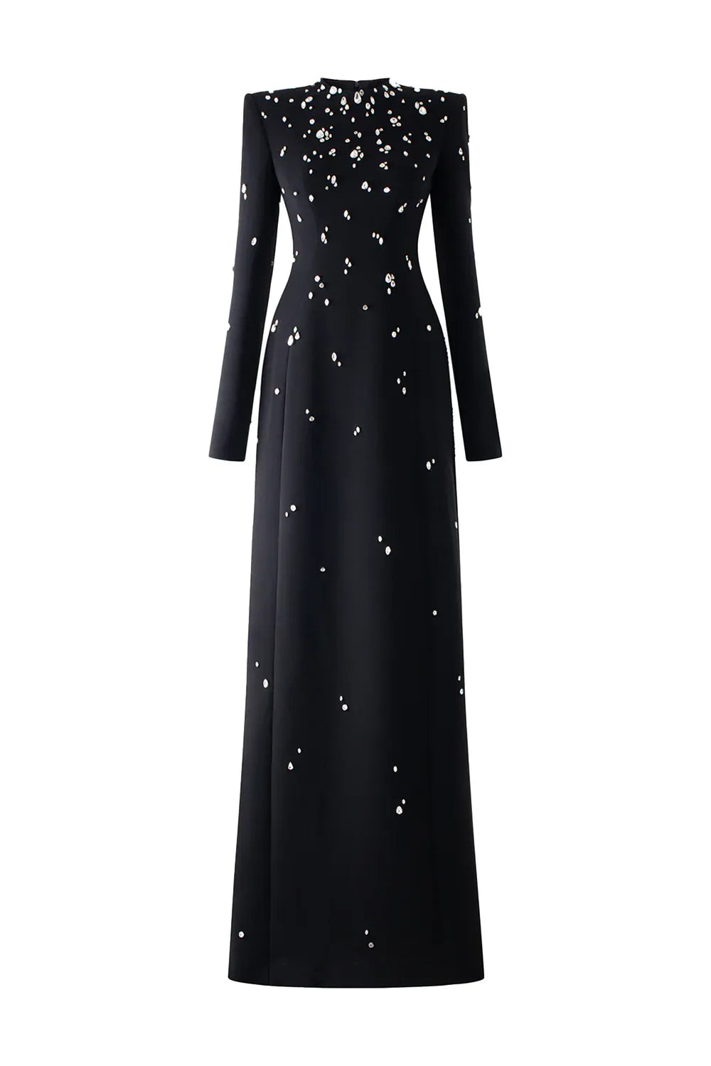 Rhinestone Diamond Beaded Maxi Dress - Stone Embellished Long Sleeve Dress