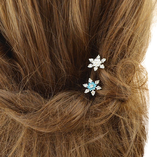 Hair Sticks Styling Transparent Blue Rhinestone Snowflake Hairpins Accessories