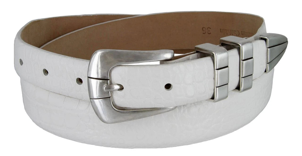 Vince Men’s Genuine Full-Grain Leather Designer Dress Belt - Silver Buckle