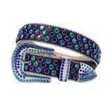 Shiny Black Strap With Blue & Purple Rhinestone Belt