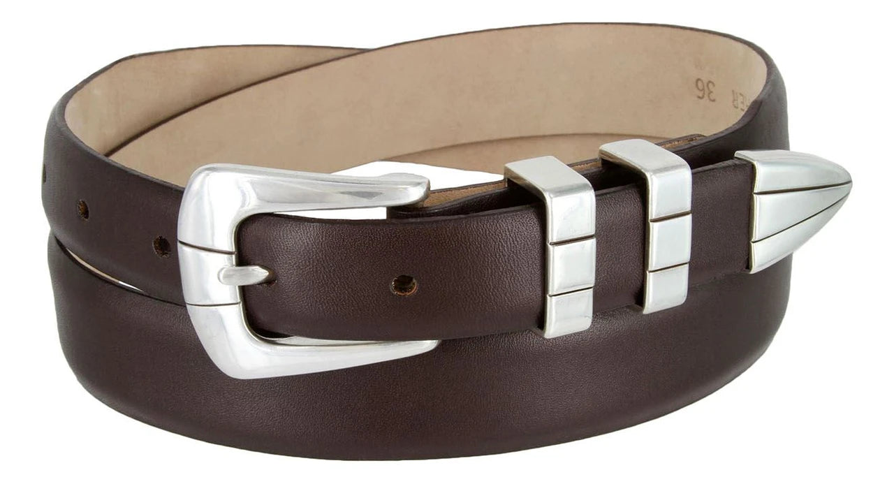Vince Men’s Genuine Full-Grain Leather Designer Dress Belt - Silver Buckle