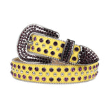 Yellow Strap With Purple & Metal Studded Rhinestone Belt