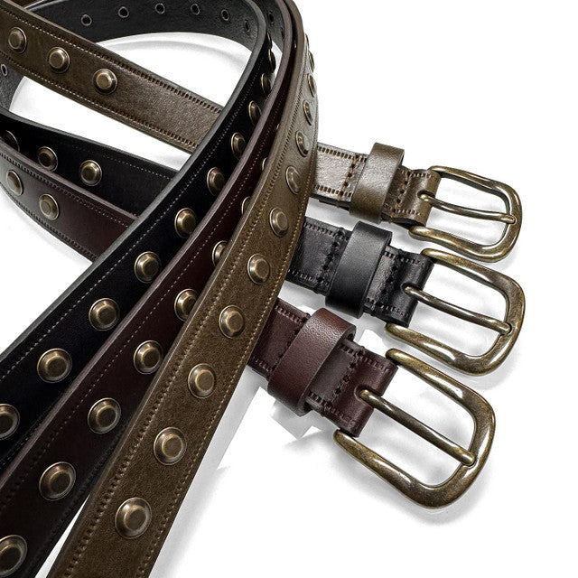 One Piece 100% Genuine Leather Belts for Women Studded Punk Dress Jean Belt 1"(25mm) wide