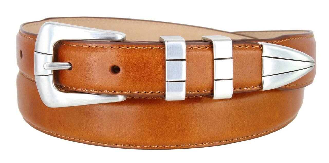 Vince Men’s Genuine Full-Grain Leather Designer Dress Belt - Silver Buckle
