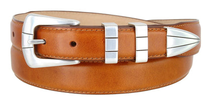 Vince Men’s Genuine Full-Grain Leather Designer Dress Belt - Silver Buckle