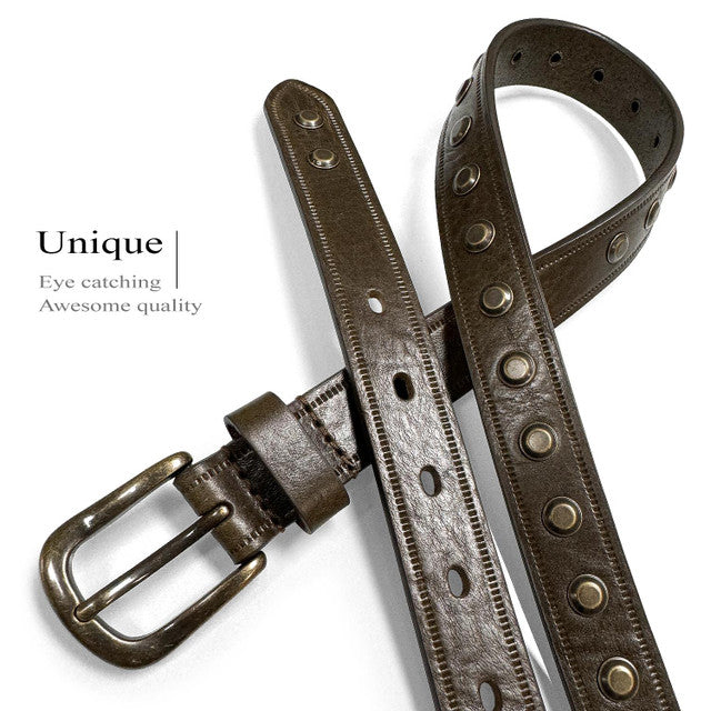 One Piece 100% Genuine Leather Belts for Women Studded Punk Dress Jean Belt 1"(25mm) wide