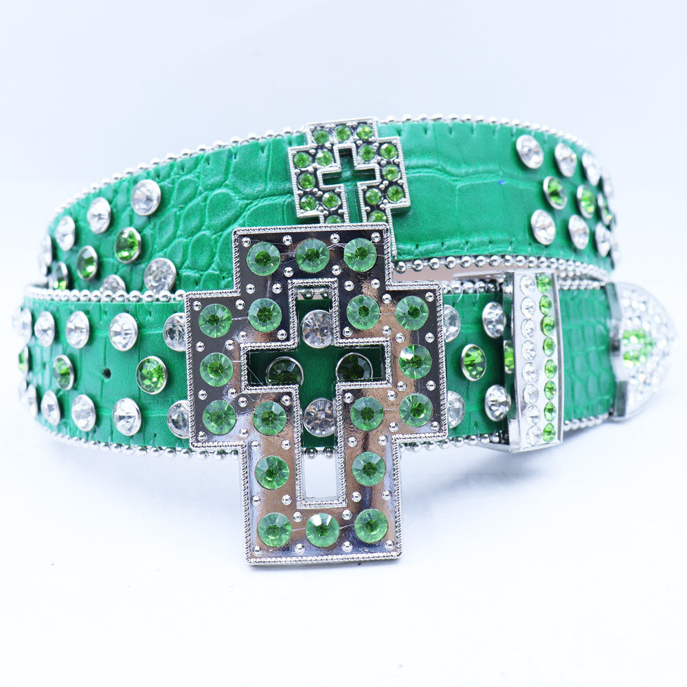 Rhinestone Western Cross Belt - Crystal Studded Fashion Statement Accessory BRS70